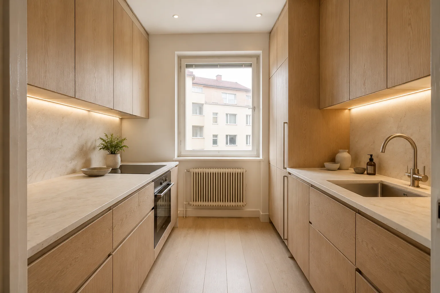 Visualisering av ett varmt platsbyggt lyxkök
